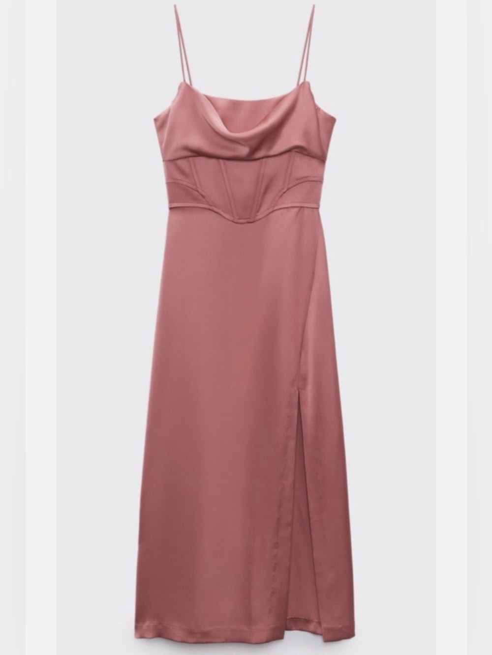 Zara Corsetry Satin Slip Midi Dress with Side Slit in Rose Dust EUC Size Small - Picture 5 of 12